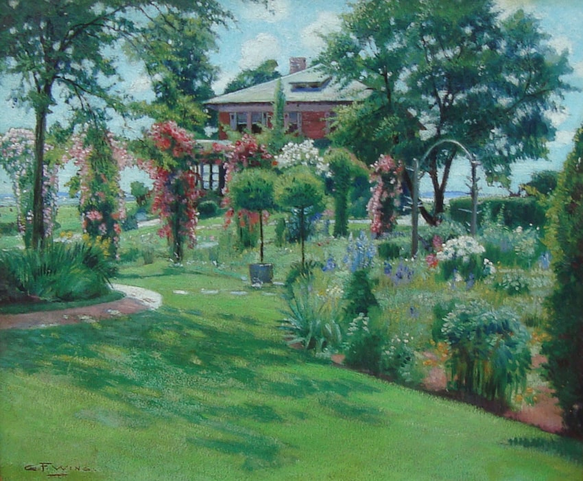 “House and Garden of Mrs. James Van Nostrand, Fairhaven, MA” Available at Stanford Fine Art Gallery in Nashville TN