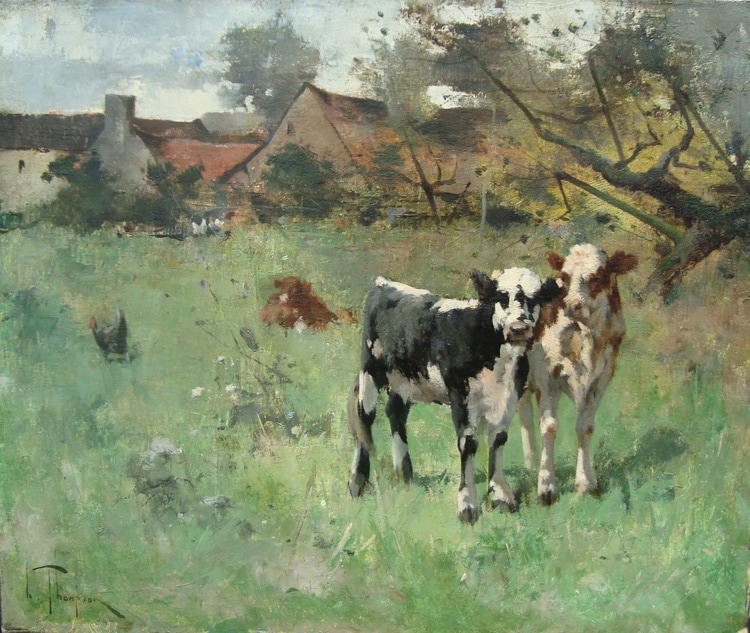 Harry Ives Thompson's “Friends”, depicting one cow, leaning affectionately against another.