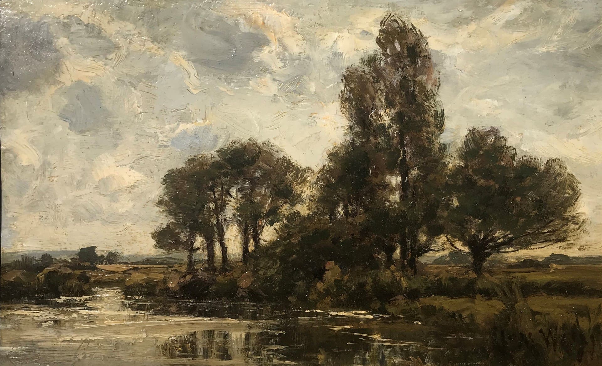 Jose Weiss' On the Thames. Small gem of a painting. Beautiful trees beside the Thames River. Blue, darker skies.