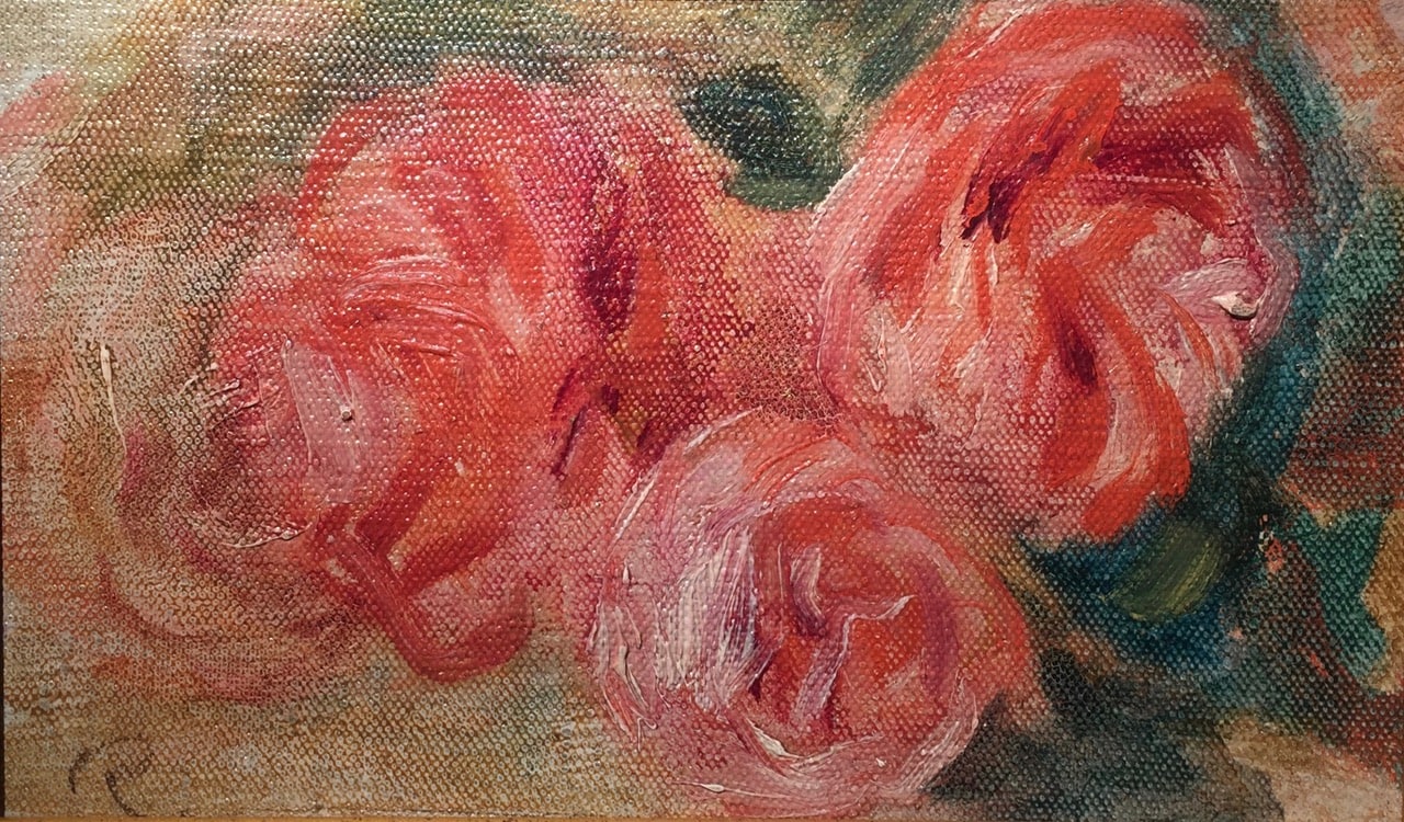 Renoir. Three roses. Initialed R, lower left.